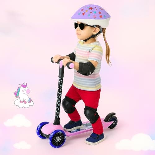 Hoppie Kids Scooter Age 3–6 Years | 3-Wheel Kick Scooter with Helmet Combo (Unicorn, Pink) | Foldable | Adjustable Height | Anti-Slip Deck | Stable Lean-to-Steer Toddler Scooter for Boys & Girls