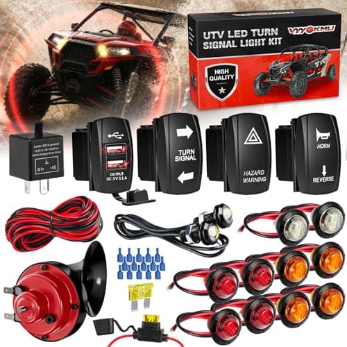 VYYOKMU Universal UTV Turn Signal Kit with 110D Horn, SXS ATV UTV Street Legal Kit for CFMOTO Polaris Ranger RZR Kawasaki Can-Am, 12V Blinker with Reverse Hazard Light Rocker Switch USB Flasher Relay