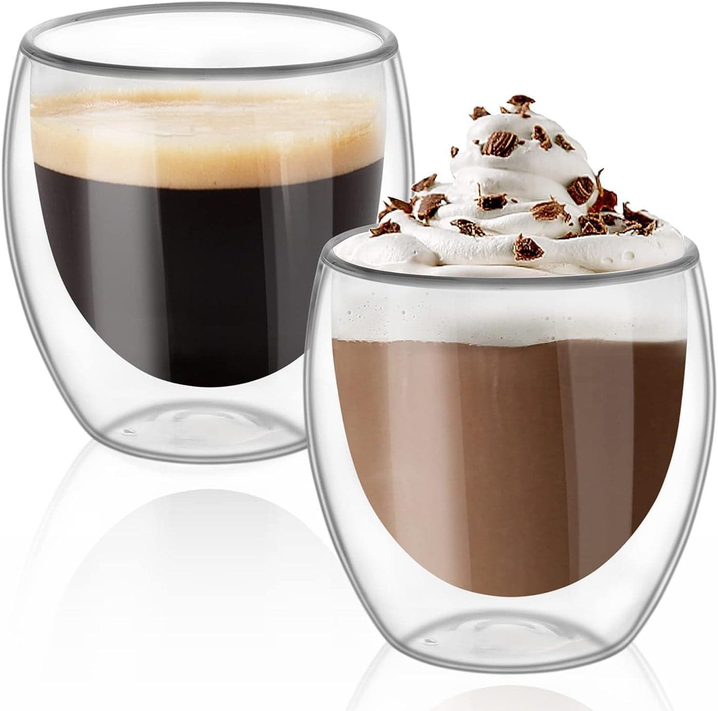 Mivana Double Wall Glass Coffee Mugs - Glass Double Layer Tea & Coffee Cup Double Walled Glass Mugs for hot & Cold Drinks Coffee Tea Milk cappuchino Juice (250ML Mug, 2 Pieces) (MCV-2)