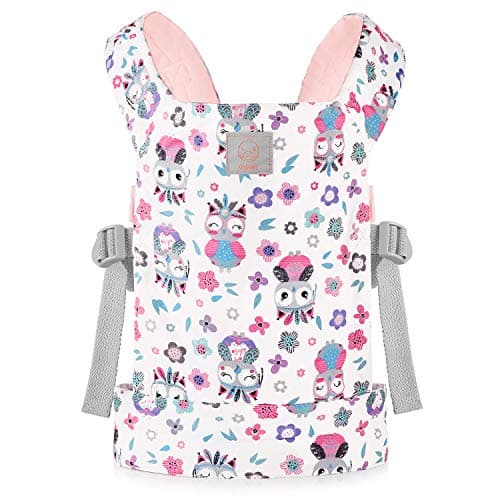 GAGAKU Baby Doll Carrier for Little Girls Toy Baby Dolls Sling Carrier Reborn Dolls Accessories for Toddlers Kids Pink Owl and Flowers
