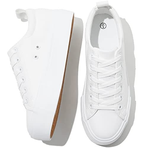 SERNIAL Womens White Platform Sneakers PU Leather Platform Shoes Walking Shoes for Women(White,US6)
