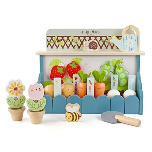 PairPear Montessori Wooden Vegetable Matching Toy Play Food Garden Set for Toddlers 3 Preschool Learning Sorting Farm Pretend Play Farm Food Recognition Fine Motor Skills Development