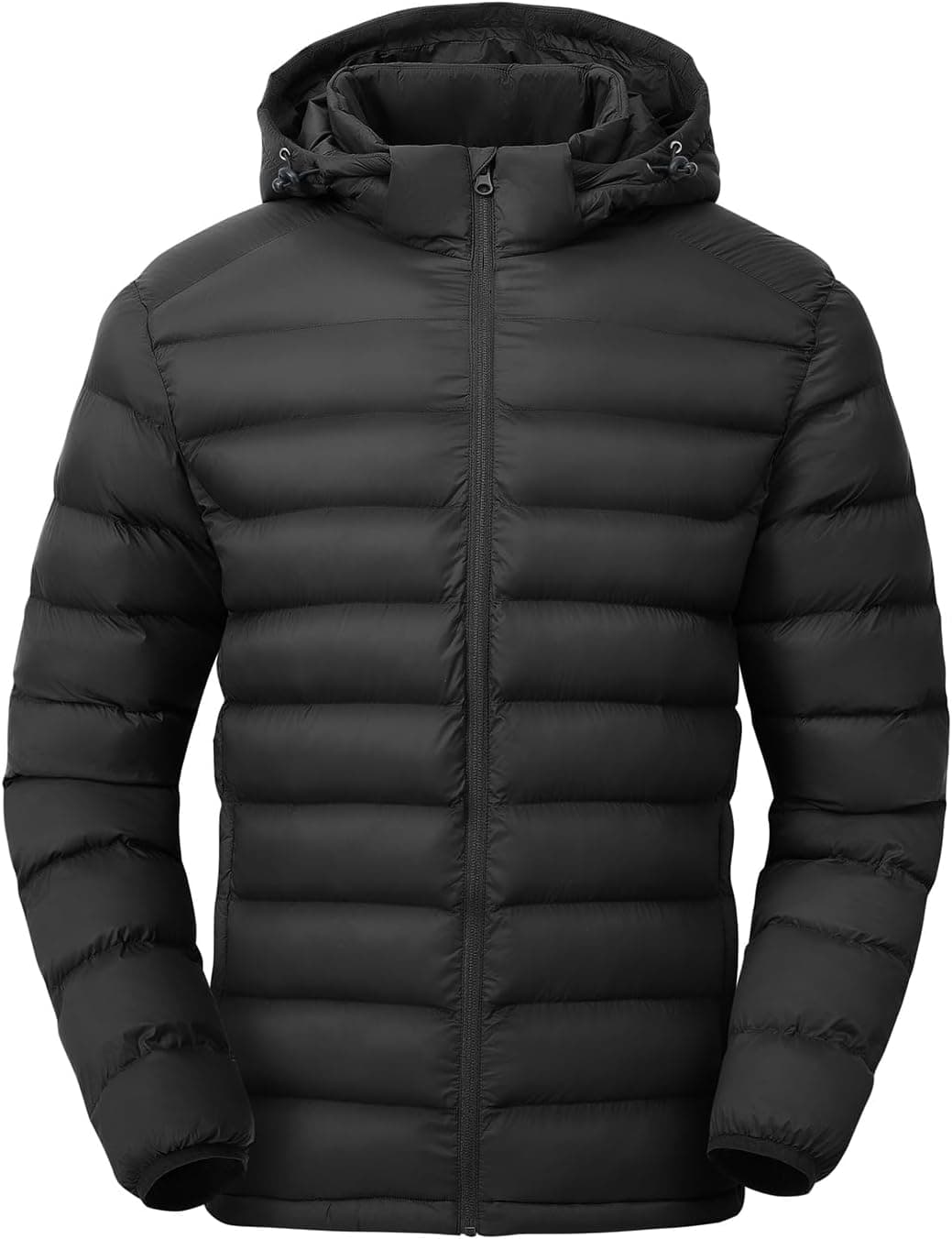 TBMPOY Men's Lightweight Puffer Down Jacket with Detachable Hood - Water-Resistant Winter Coat for Travel and Skiing - Black XL