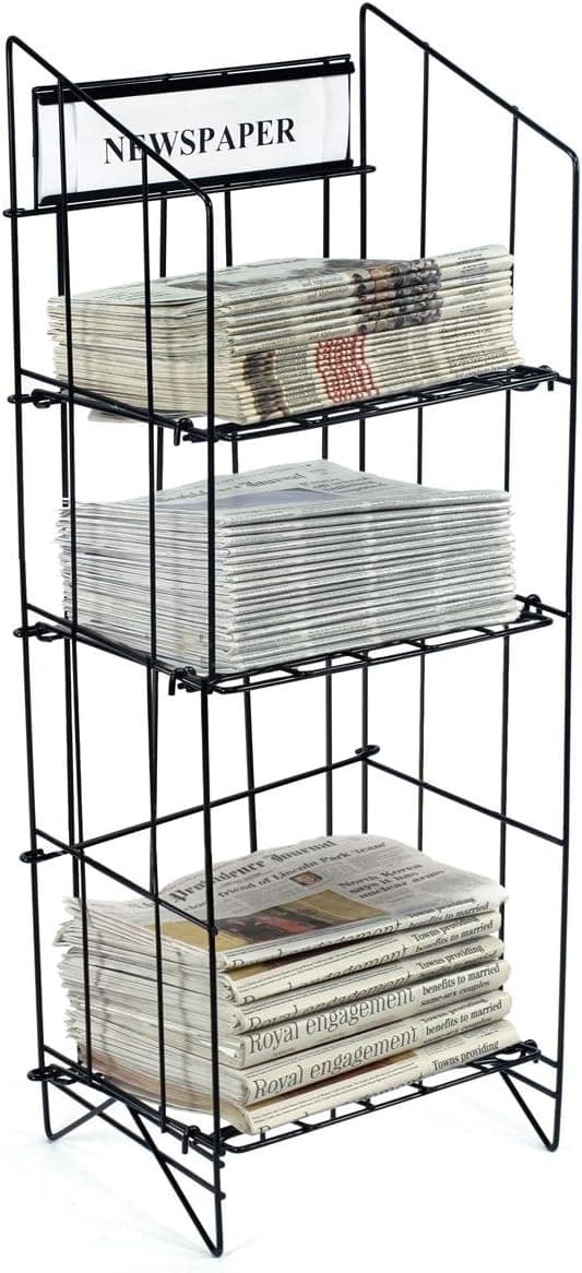 43inchtall Wire Newspaper Display Rack Stand with 3 Shelves 1575 x 135 Black