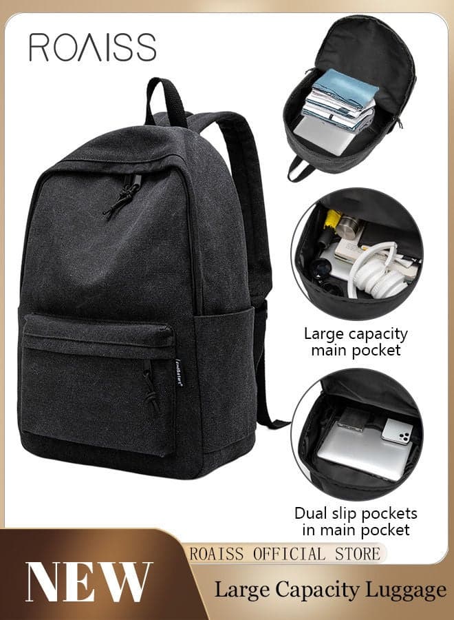 Unisex Canvas Backpack with Zipper Closure, Large Capacity Bookbag, Classic Solid Schoolbag with Adjustable Straps, Suitable for School, Excursion or Any Outdoor Activities, 30*13*43cm
