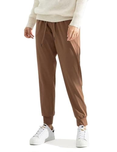 AJISAI Women's Joggers Pants with Pockets Drawstring Sweatpants for Running Workout Lounge Wear Brown L