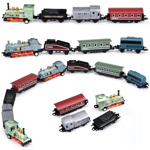 Hanaive 2 Sets Train Toys Small Pull Back Alloy Retro Steam Train Simulation Model Diecast Locomotive for Boys Girls Birthday Party Favor Back to School Classroom Teacher Reward GiftsBlueGreen