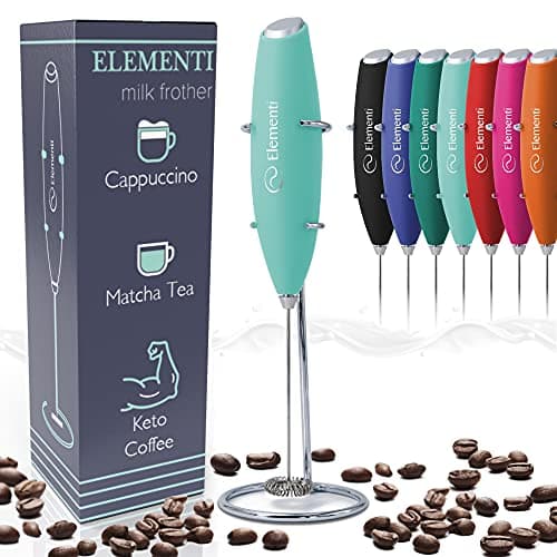 Elementi Drink Mixer Handheld - Drink Stirrer - Mini Mixer & Drink Frother - Electric Stirrer for Drinks - Hand Mixer Electric - Hand Frother with Stand (Mint Green)