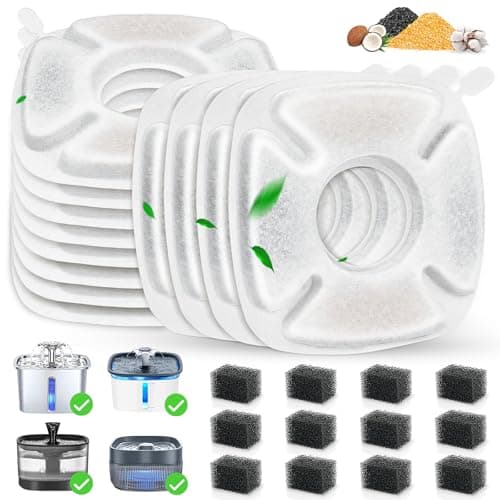 24 Pack Cat Water Fountain Replacement Filters 12 Pcs Cats Fountain Filters 12 Pcs PreFilter Sponges for 95oz28L 135oz4L 67oz2L Automatic Pet Dog Fountain Water Dispenser