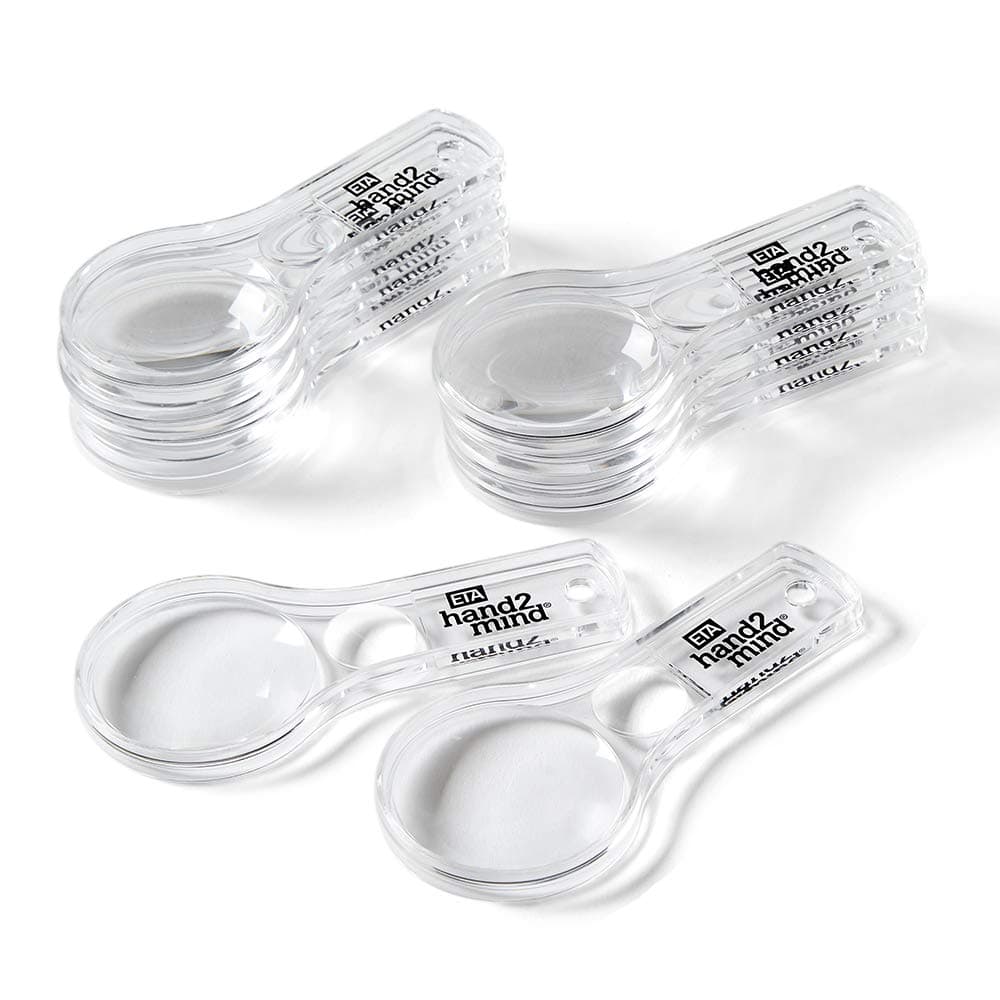 hand2mind Mini Plastic Handheld Magnifying Glasses 3X and 6X Without Lanyard Pack of 10