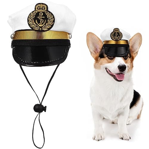 Amosfun Dog Captain Hat, Adjustable Pet Sailor Cap – Nautical Boating Photo Prop, Cute Costume Accessories for Puppies, Dogs, Cats
