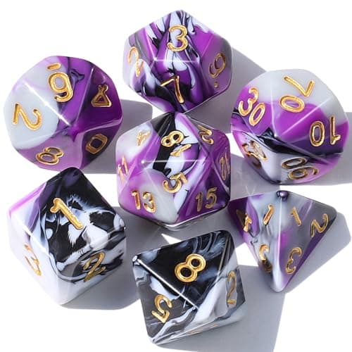 CiaraQ DND Polyhedral Dice Set for Dungeons and Dragons RPG MTG Role Playing Table Gameswith 1 Dice Pouch PurpleBlackWhite