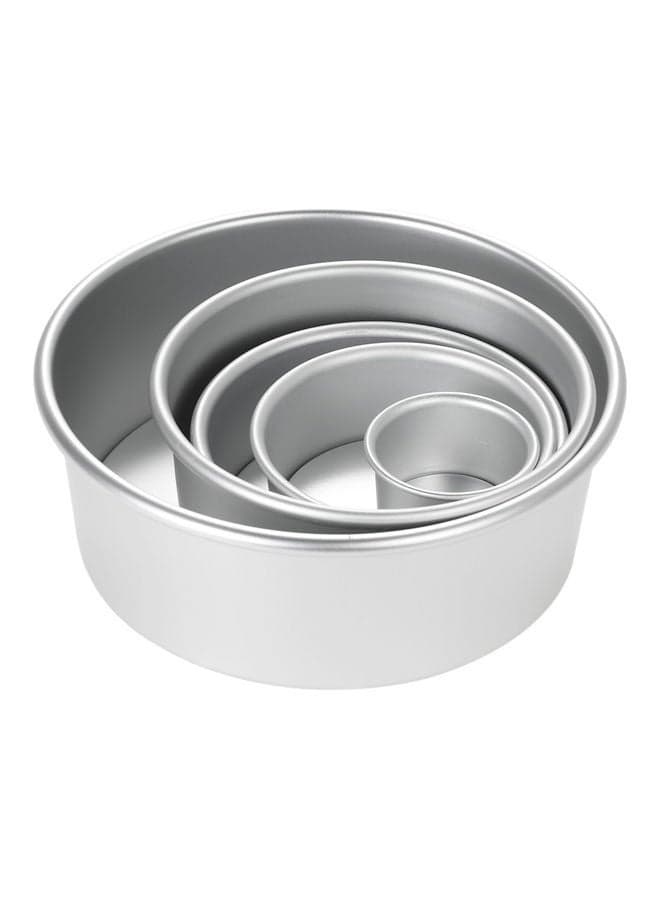 5-Piece Aluminum Alloy Round Cake Moulds Silver 21.8x21.8x8cm