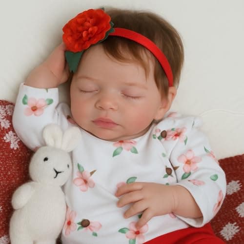 SCOM 20 Inch Realistic Reborn Baby Doll Lifelike Newborn Sleeping Girl Soft Cloth Body Vinyl Limbs Gift Feeding Set Gift Box Safe Toy for Kids 3 Companionship Doll