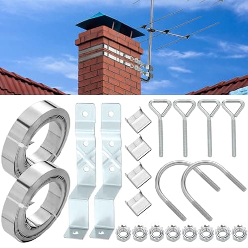 Blulu ZType Chimney Antenna Mounts Kits with 12 ft Adjustable Heavy Duty Galvanized Steel Straps Hardware Stainless Steel TV Antenna Mast Bracket for Chimney up to 12 Feet in Diameter