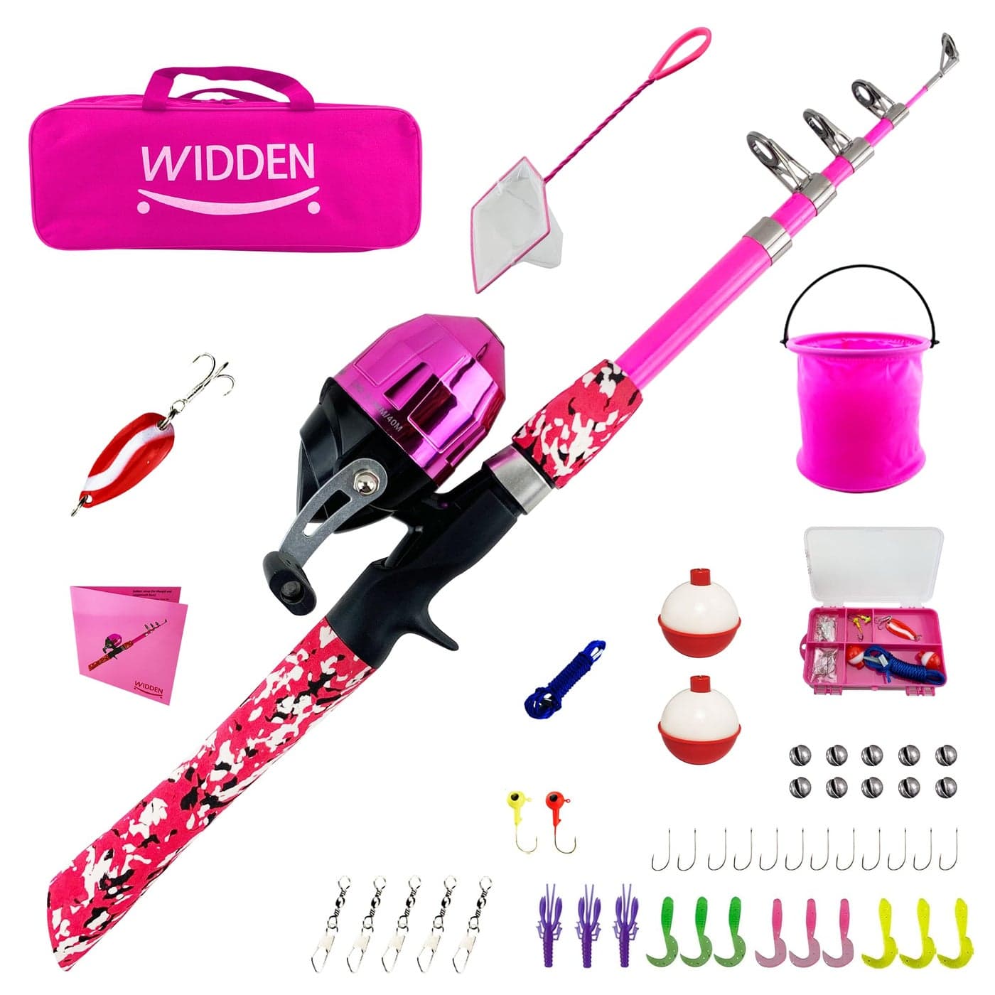 WIDDEN Kids Fishing Pole, Portable Telescopic Kids Fishing Poles for Boys and Girls, Fishing Rod and Reel Combo Kit with Tackle Box, and Fishing Net, Best Fishing Pole for Toddler Youth