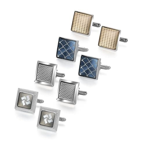 Wynameleri UJOY Cufflinks Set Silver Blue Brown Copper 4 Pairs in Gift Box Stylish Design