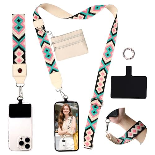 FUVLIFE Phone Lanyard Crossbody Wrist Strap Adjustable Clip and Go Strap for Phone with Wallet Crossbody Phone Strap with Zippered Pouch Universal HandsFree for All Cell Phone