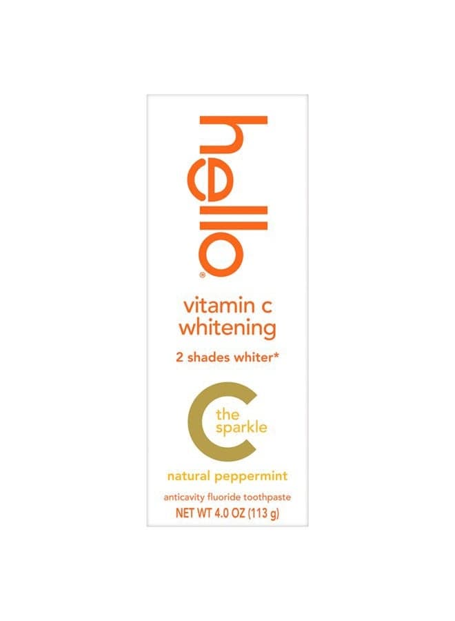 Hello Vitamin C Whitening Toothpaste with Fluoride, Whitening SLS Free Toothpaste, Up to 2 Shades Whiter Teeth, No Peroxide, Safe for Everyday Use, Natural Peppermint, 4.0 Oz