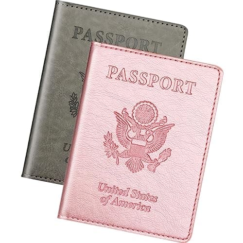 Rose Gold & Gray Passport Holder for Travel, Passport Wallet Cover Case for Family Women Men Cruise Essentials, Travel Must Haves Passports Book Protector