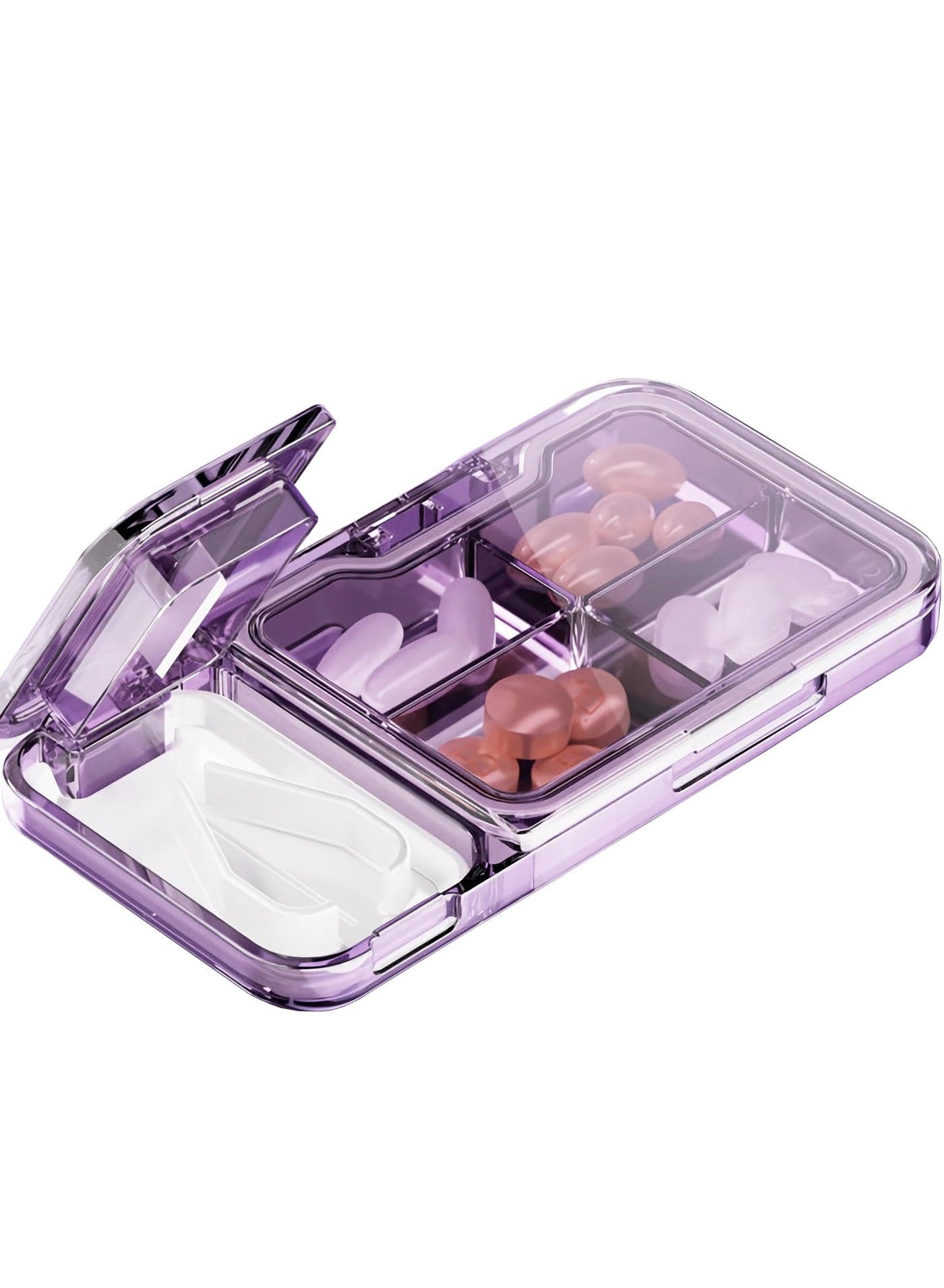 Pill Organizer with Splitter Cutter, 2-in-1 CutterDaily Box for Small or Large, Portable Travel Medicine Dispenser Holder Crusher for Vitamins, Tablets