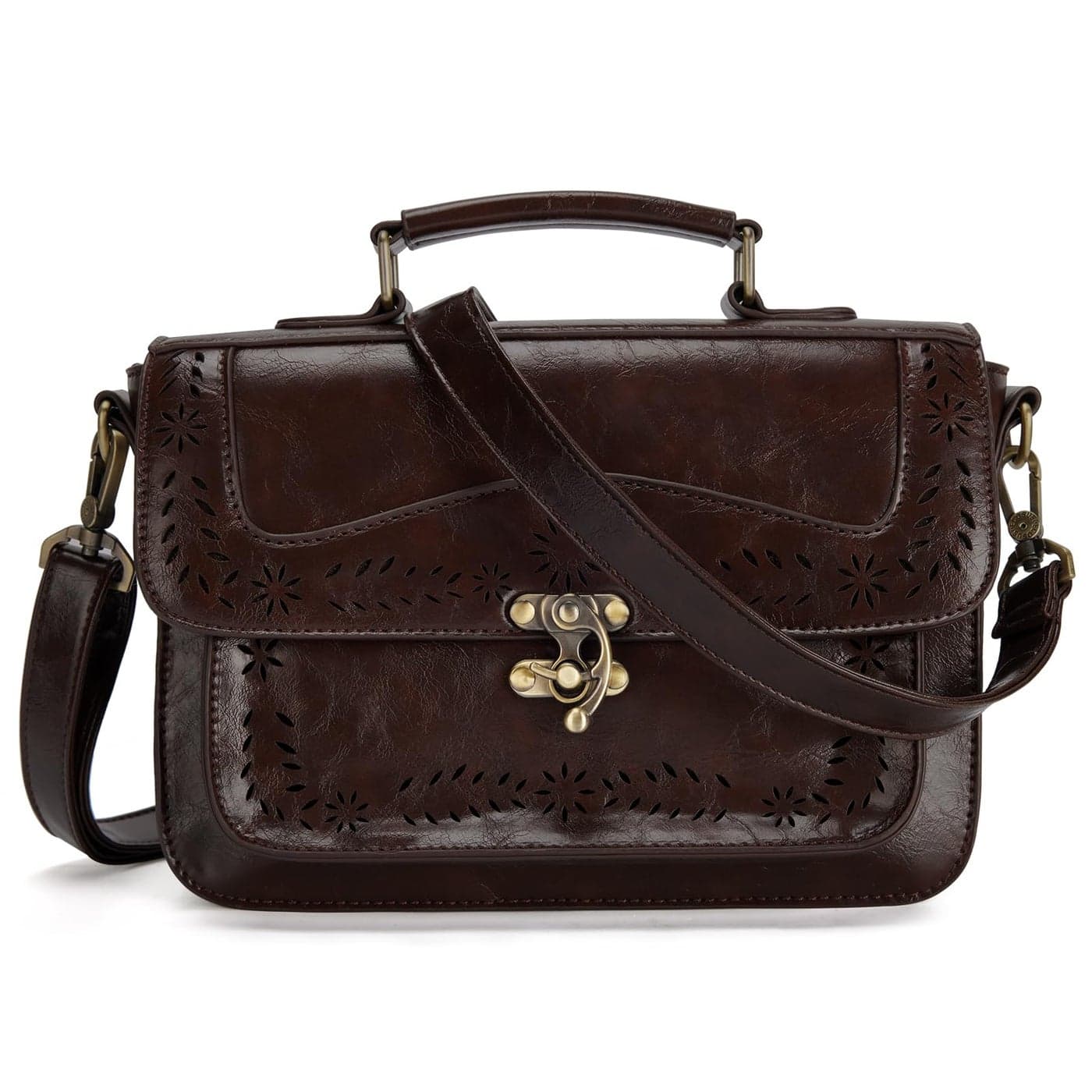 ECOSUSI Fashion PU Leather Satchel Purse Handbag Small College Crossbody Handbag for Women, Dark Brown