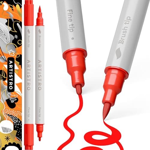 ARTISTRO 2 Red DualTip Acrylic Paint Pens Multisurface Markers for Glass Rock Fabric Wood Plastic More 1 mm Fine Brush Tips
