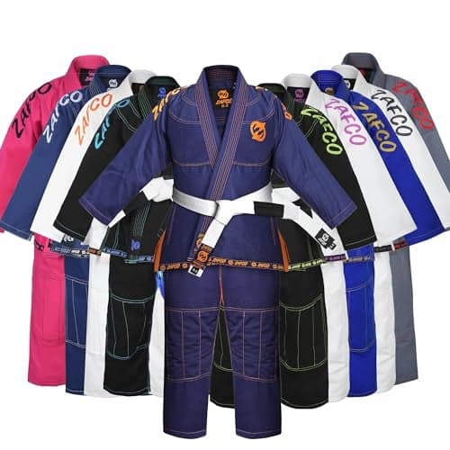 Zafco Sports Brazilian Jiu Jitsu, Kids Jiu Jitsu Gi Children BJJ Gi Grappling Kimonos Lightweight White Belt (Navy/Orange, K1)