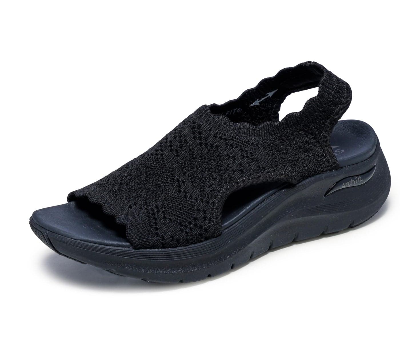 Skechers Women's ARCH FIT 2.0 - FLAWLESS CHOICE, Arch Fit 2.0 Scalloped Crochet Knit H-Band Sandal, Black/Black, 7M