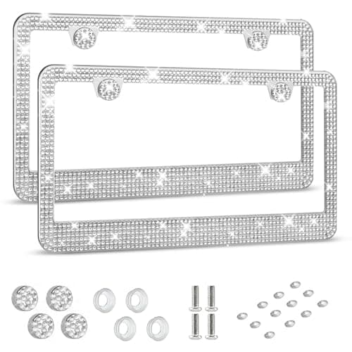HOTOR License Plate Frame - Lastingly Bling and Sparkly License Plate Frame for Women, Stainless Steel & Obstruction-Free Frame with Multifaceted Rhinestones,Black, 1 Pack