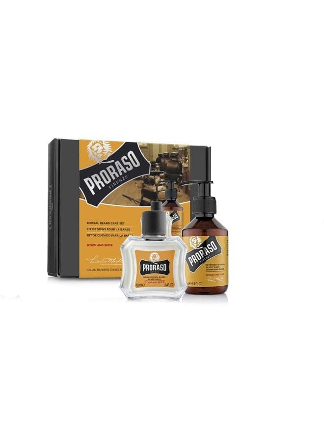 Beard Care Kit for Men | Beard Wash & Beard Balm to Cleanse, Soften and Reduce Itch for New or Short Beards | Wood & Spice Fragrance