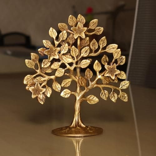 Reiki Crystal Products Pure Brass Kalpavriksha Tree of Life Vastu Fengshui Gift for Good Luck Metal Tree Showpiece Size 16.5 cm (6.6 inch)