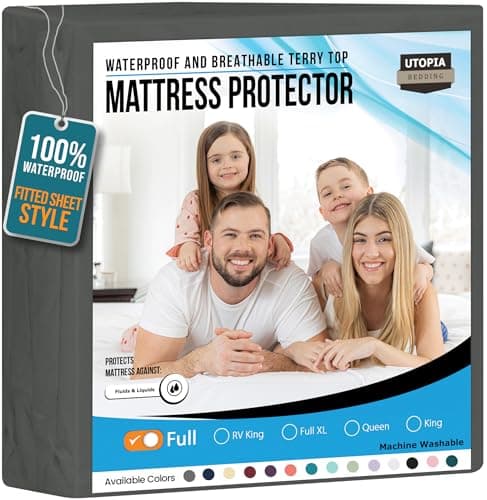 Utopia Bedding Waterproof Mattress Protector Full Size, Premium 200 GSM Terry Mattress Cover, Soft & Breathable Bed Cover, Fitted Sheet Style with Stretchable Deep Pockets 15" (Gray)