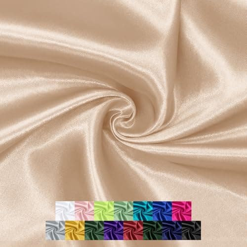 P Pothuiny 55 Inch Wide Beige Satin Fabric by The Yard Silky Charmeuse Satin Fabric for Bridal Wedding Dress Decor DIY Apparel Crafts 1 Yard