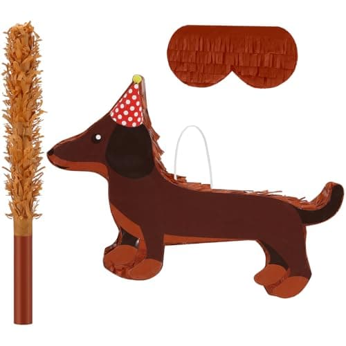 Seenelling Dachshund Dog Piata 3D Puppy Birthday Decoration with a Blindfold and Bat for Kids Girls Boys Gift Holiday Piata Party Baby Shower Supplies
