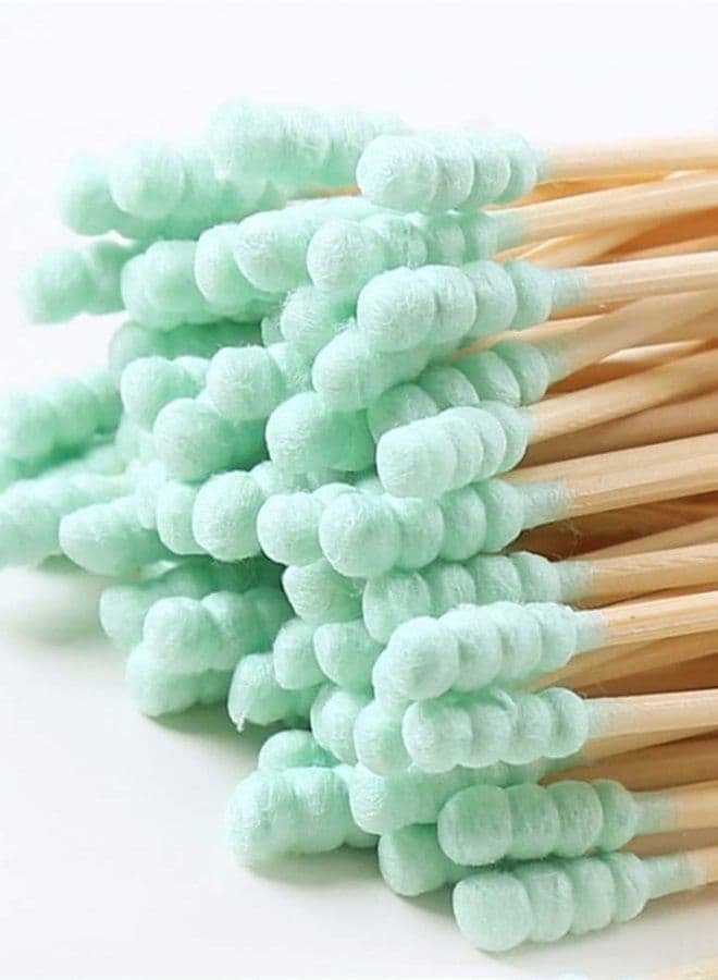 100 Pcs/set Colorful Double Head Spiral Cotton Swabs, Ear Picking Cotton Swabs, Makeup Remover Sanitary Swabs (Green)