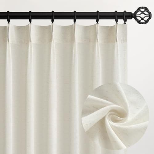 Topfinel Pinch Pleated Curtains 90 Inches Long 2 Panels Set,Natural Cream Semi Sheer Cotton Blend Fabric Aesthetic Advanced Curtain Drapes for Living Room Bedroom,40x90 inch Length