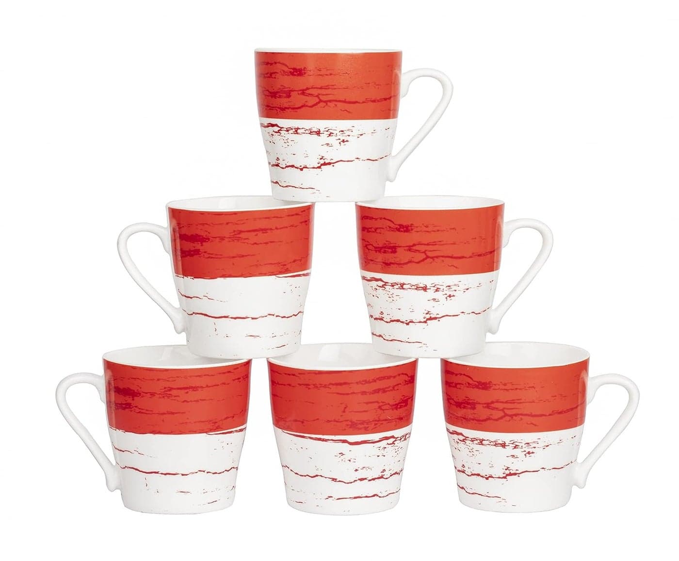 Femora Indian Ceramic Green Block Print Tea Cup Coffee Mugs Tea Cups Set of 6 160 ml Red
