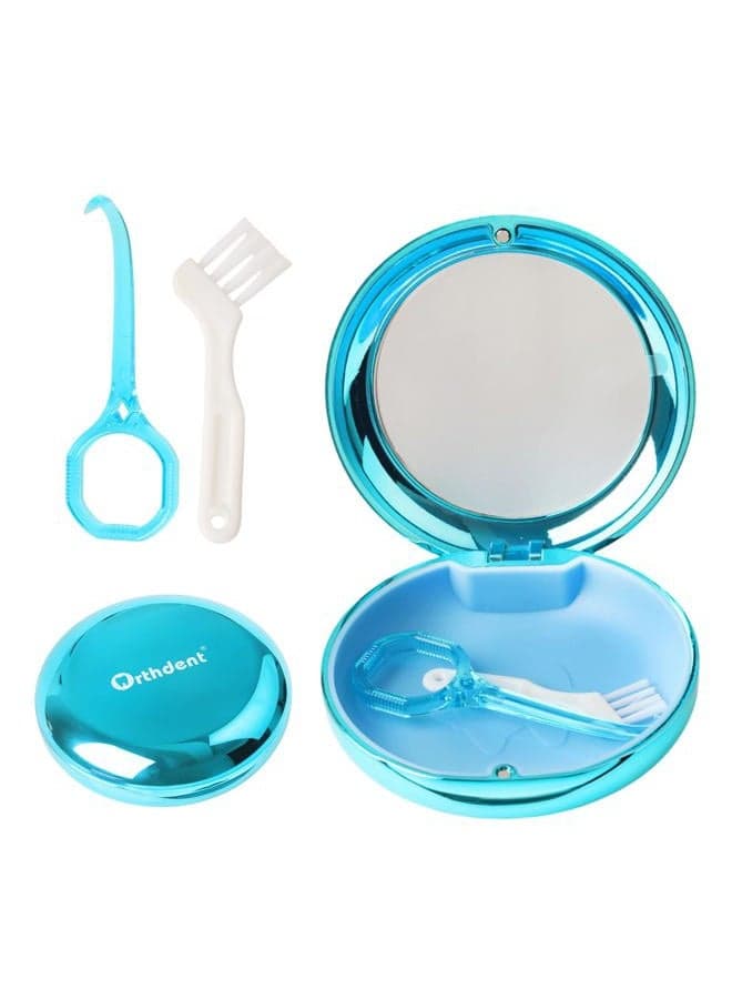 Solid Orthodontic Retainer Case Aligner and Retainer Case with Special Magnetic Closure 1 Pcs Retainer Case +1 Pcs Aligner Remover Hook +1Pcs Brush (Blue)
