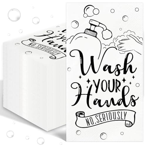 100 Pcs Disposable Hand Towels for Bathroom Paper Towels for Guests 3 Ply Wash Your Hands Bathroom Etiquette Guest Napkins for Powder Room Wedding Birthday Holiday Anniversary, Black White