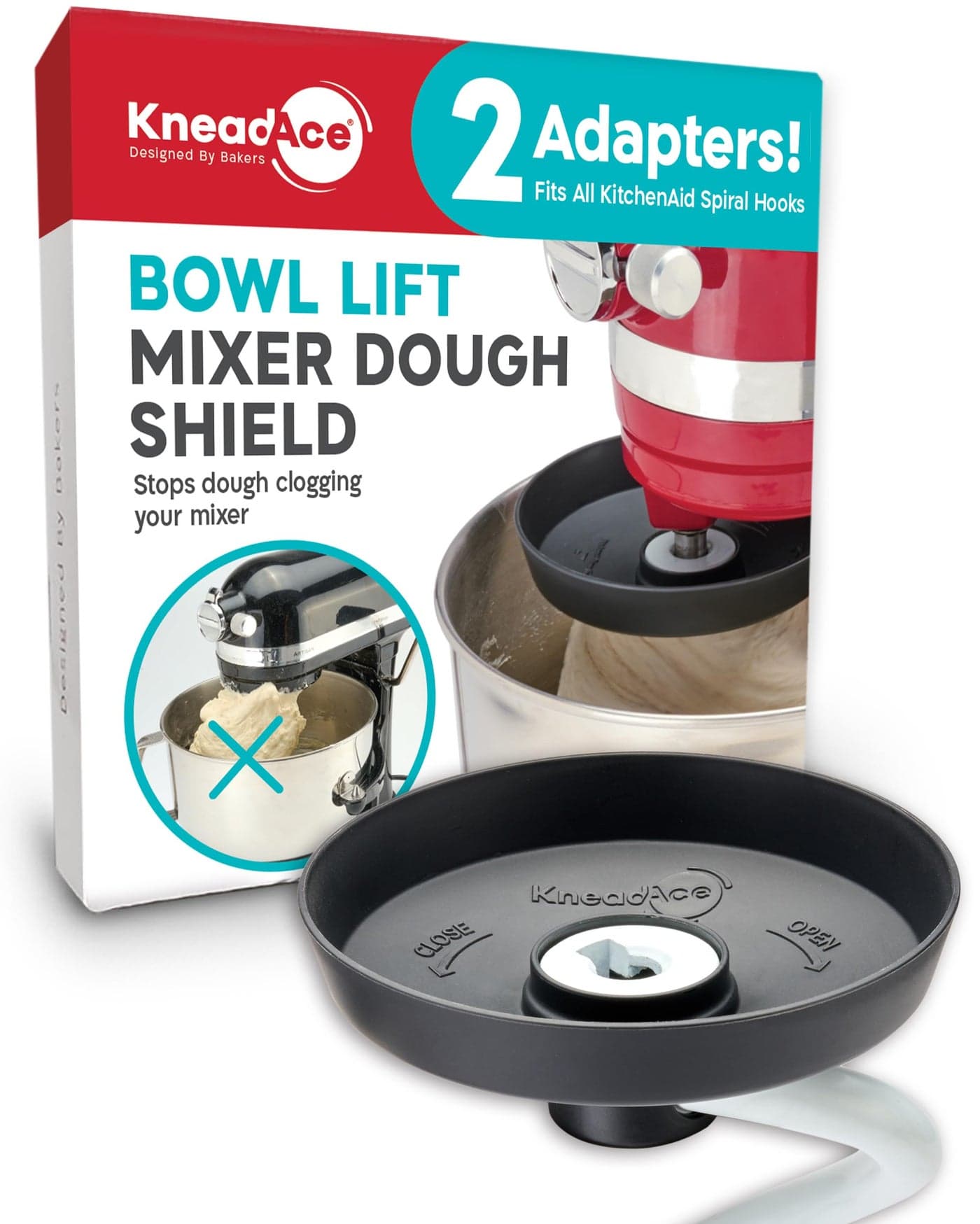 KneadAce Spiral Dough Hook Shield For kitchenaid MixerPrevents Dough from Clogging Your Bowl Lift Mixer Compatible With KitchenAid Dough Hook With 2 AdaptersFits All KA Spiral Hooks