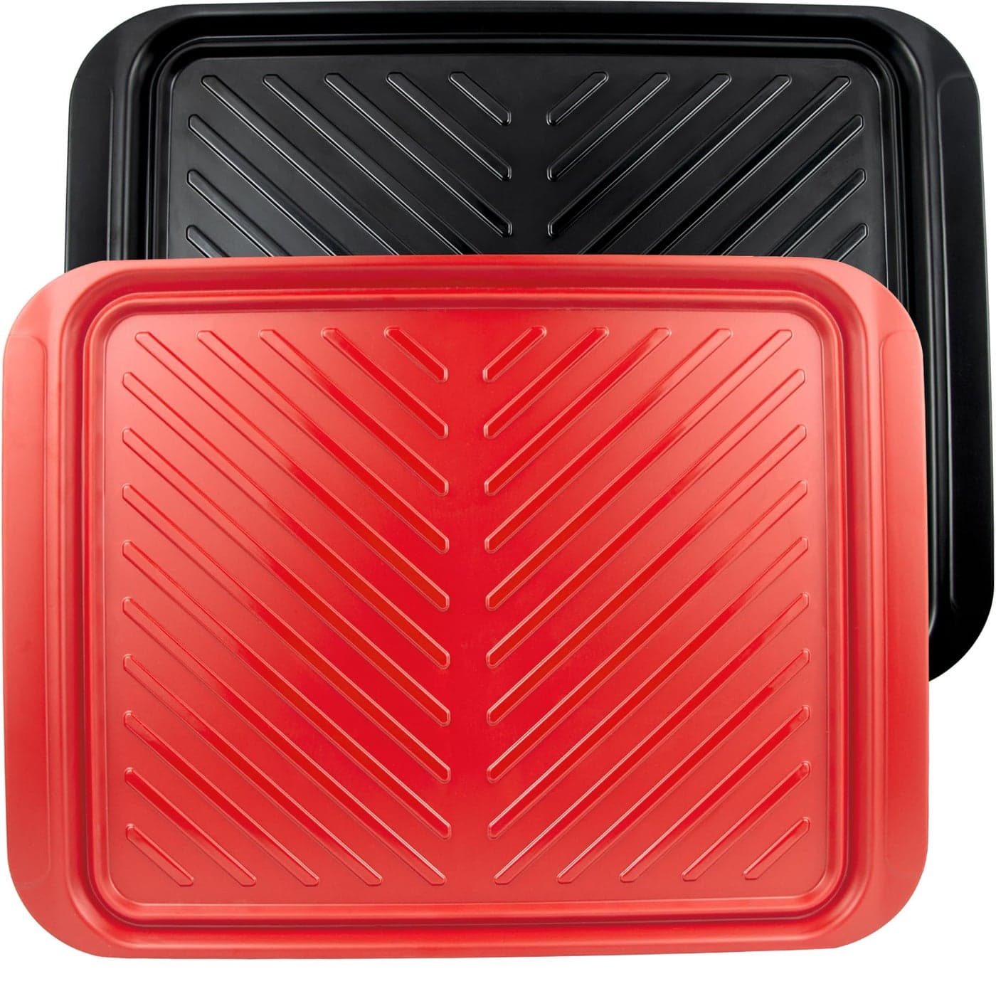 ECOIOU Large Grilling Prep and Serve Trays 173 x 13 BBQ Platters for Raw and Cooked Food Melamine Serving Trays for Food Set of 2 Black and Red