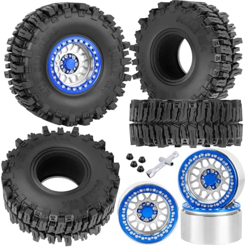 BRCatWPark Aluminum 22 Wheel Tires for 110 SCX10 SCX10 II SCX10 III SCX10 Pro TRX4 TRX6 Gen78 D90 VS410 MST CFX RC Crawler Car22 Beadlock Wheel Off Road Buggy Rally RC Truck TiresSilver