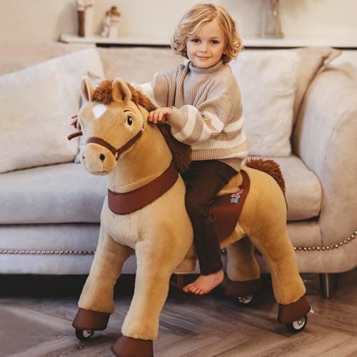 PonyCycle Ride on Horse Ride on Toys Riding Horse Ride on Pony for Toddlers 34 with Brake Essential Model E 30 HeightSize 3 Light Brown Riding Toys for Kids Gifts Plush Animal Pony Ride E336