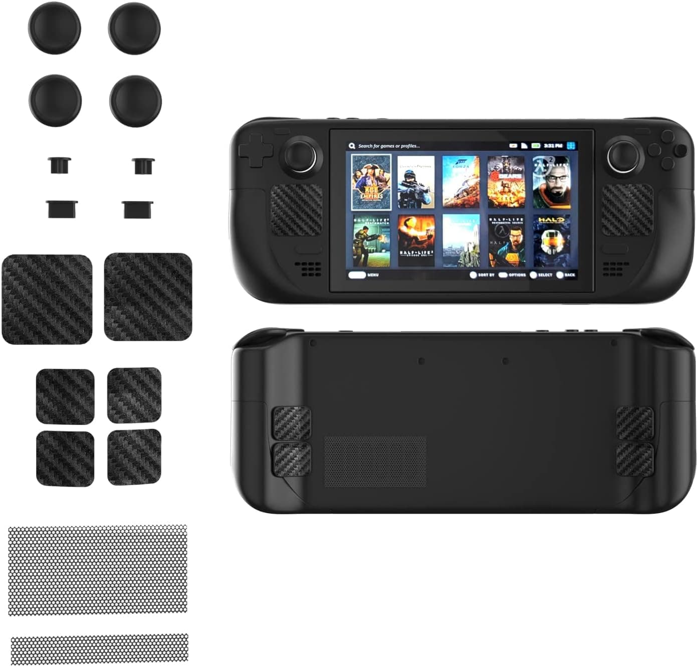 New World Accessories for Steam Deck, Touch Protector Dust Plug Silicone Thumb Grip Caps for Steam Deck Vent Dust Filter Cover with Trackpads Skins - 9 in 1