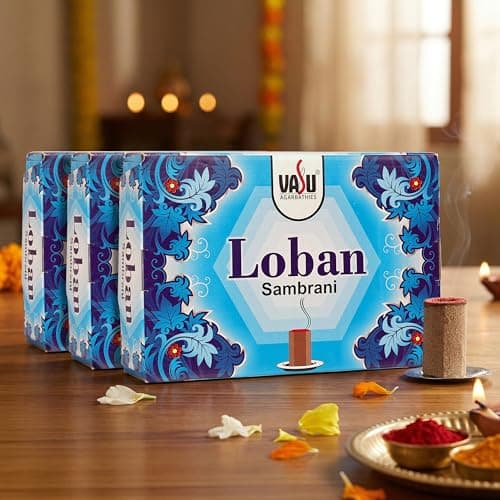 Cycle Pure Vasu Loban Sambrani Dhoop for Pooja (210 pcs) | Dhoop batti Guggal for Puja, Home & Festivals | Loban Dhoop Original with Burner | Pack of 3 (70 Dhoop/Pack + 1 Burner Plate/Pack)