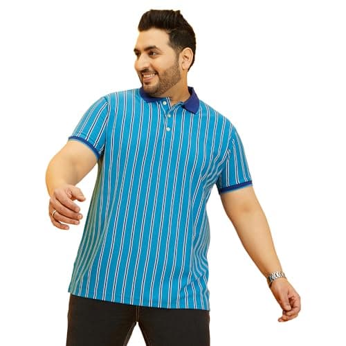 Bigbanana Plus Size Men's Regular Fit Striped Polo Tshirt (Satordi,Blue,4XL)