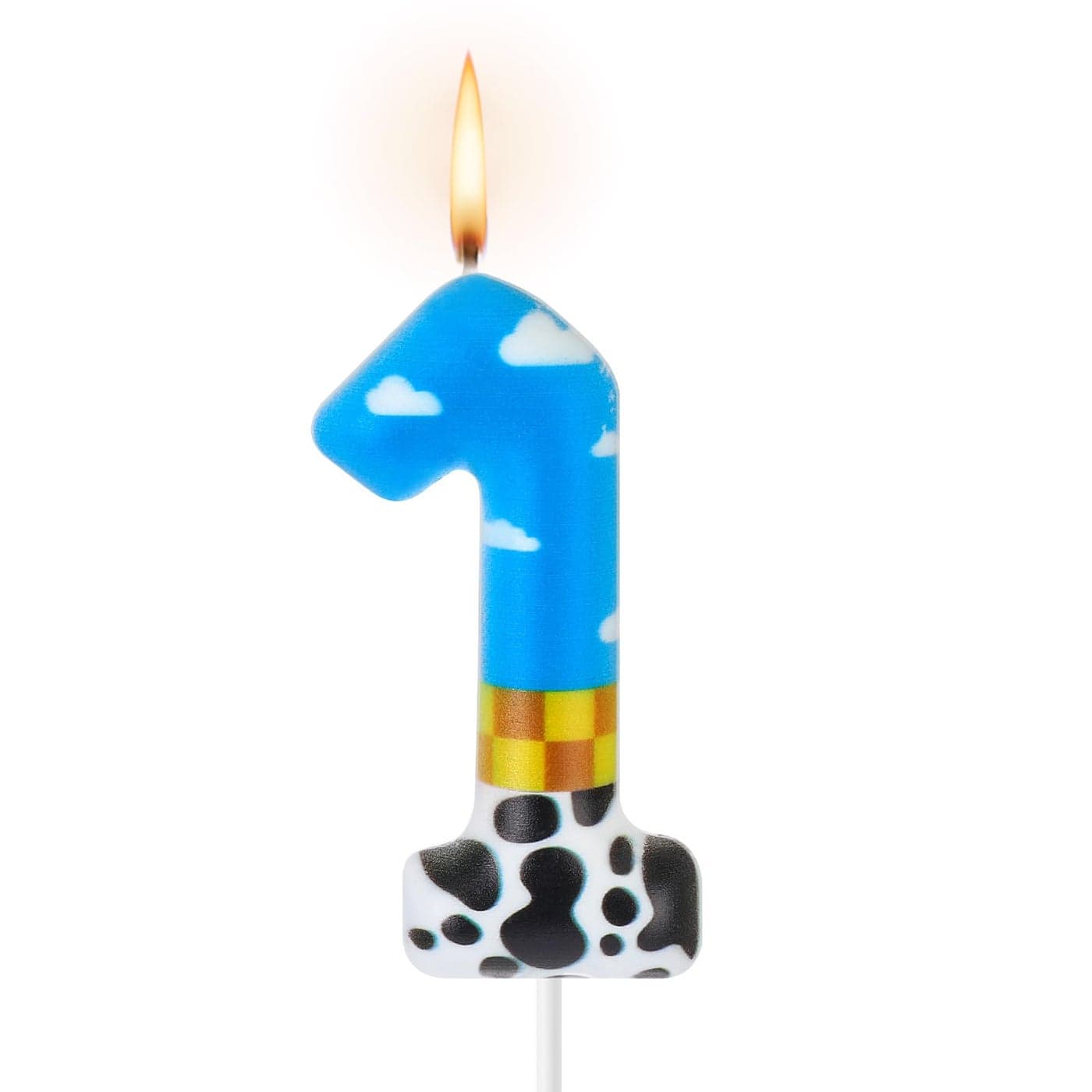 Threlaco Toy Inspire Game Birthday Number Candles Cartoon Cake Topper Blue Sky and White Cloud Cow Birthday Candle for Boy Girl Party Decor SuppliesNumber 1