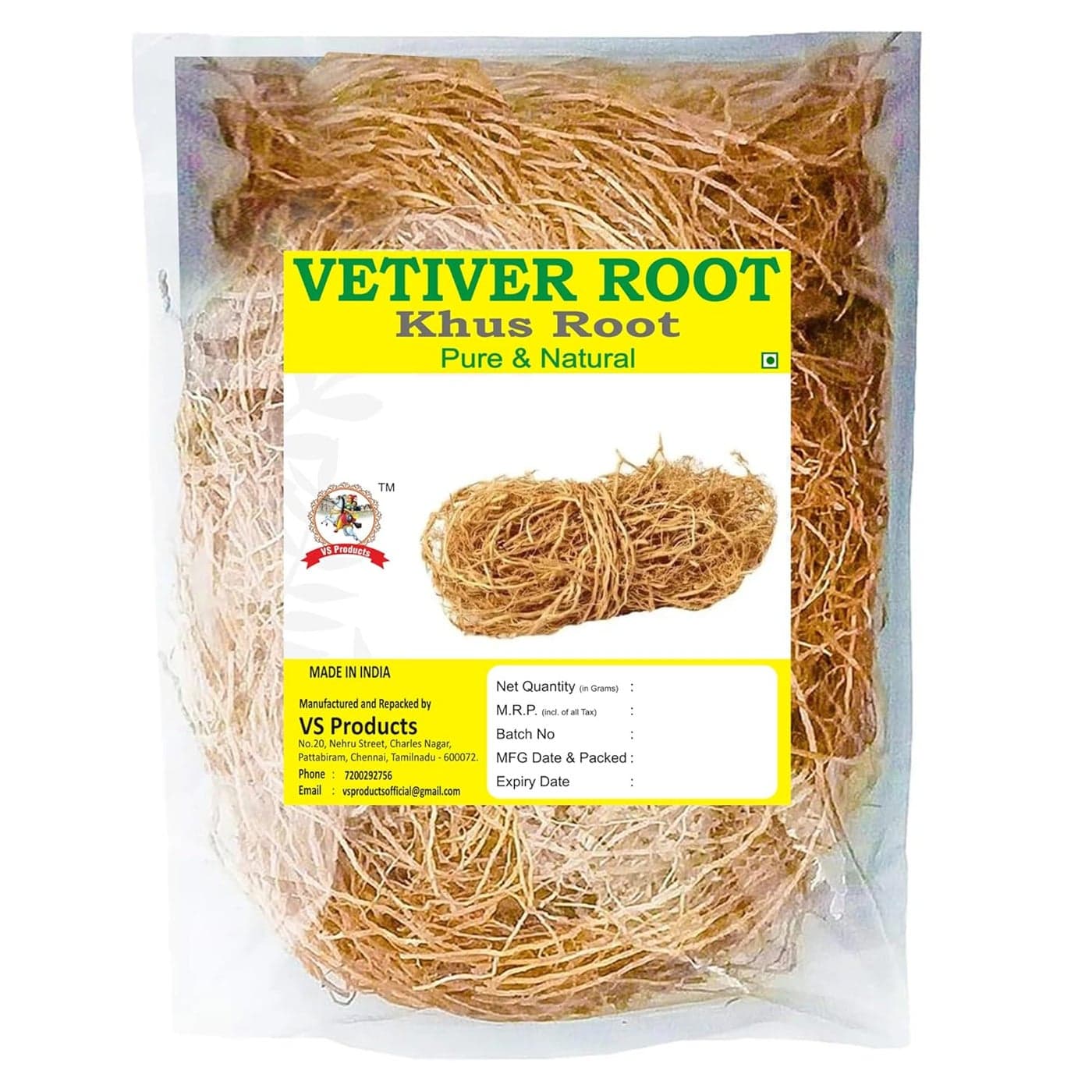 VS Products Vetiver Root 700g Khus Root Vetiveria Zizanioides Vala Kas Ramacham Vetiver For Hair Growth And Healthy Skin Pack of 7 X 100g