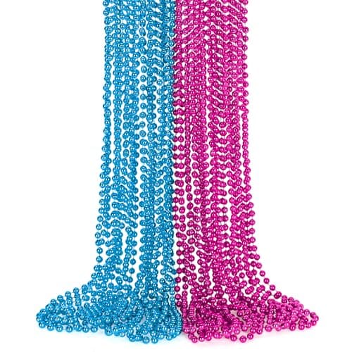 Gender Reveal Beads Decorations 12PCS Pink Blue Gender Reveal Necklaces 33 Round Beads Necklace Baby Gender Reveal Ideas unisex adult Gender Reveal Party Accessories Sets Celebrations Decorations